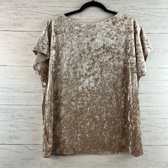 NY Collection Blush Pink Crushed Velvet Short Sleeve Top Size L - Picture 2 of 6